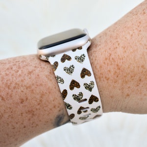 Tan Leopard Hearts Silicone Watch Band compatible with Apple Watch