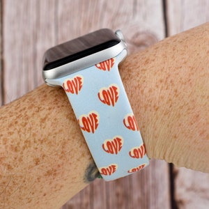 Blue Love Hearts Silicone Watch Band compatible with Apple Watch