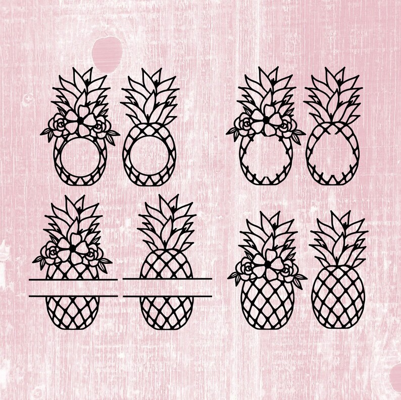 Pineapple Floral Border Monogram SVG Etsy