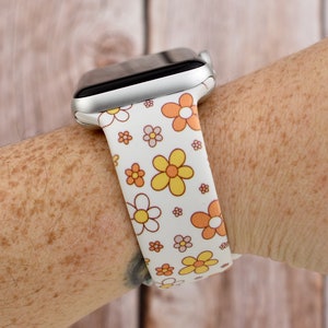 Dainty Retro Flowers Silicone Watch Band compatible with Apple Watch Fitbit Samsung Garmin