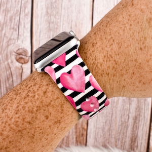 Striped Hearts Silicone Watch Band compatible with Apple Watch