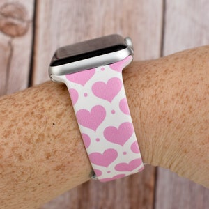 Pink Hearts Valentines Silicone Watch Band compatible with Apple Watch