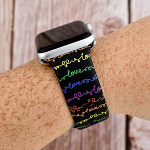 Black Love Rainbow Valentines Silicone Watch Band compatible with Apple Watch