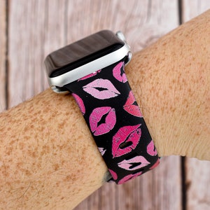 Black Lips Valentines Silicone Watch Band compatible with Apple Watch