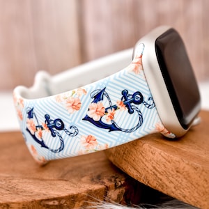 Anchor Nautical Ocean Hibiscus Silicone Watch Band compatible with Apple Watch
