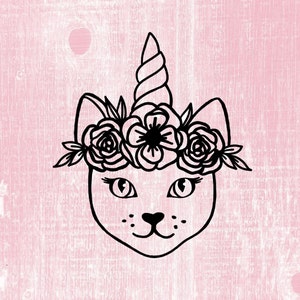 Kitty Floral SVG with Removable Unicorn Horn