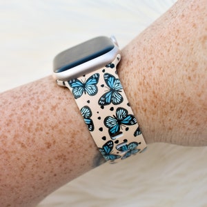 Blue Butterfly Cheetah Silicone Watch Band compatible with Apple Watch