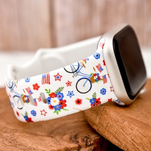 4th of July Bike Floral Silicone Watch Band compatible with Apple Watch