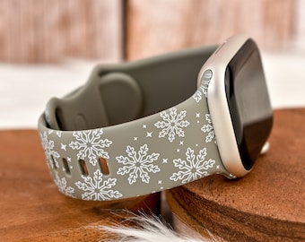 Grey and White Snowflake Silicone Watch Band compatible with Apple Watch