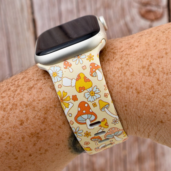 Mushroom Retro Trippy correa de reloj de silicona compatible con Apple Watch Fitbit Samsung Garmin