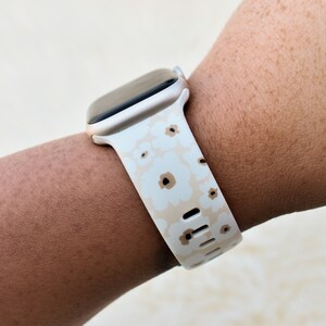 Cream Florals Silicone Watch Band compatible with Apple Watch