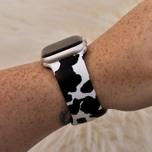 Black and White Cow Print Silicone Watch Band compatible with Apple Watch Fitbit Samsung Garmin