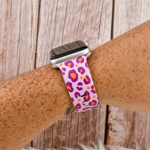 Purple Coral Leopard Print Silicone Watch Band compatible with Apple Watch