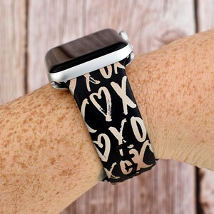 XOXO Black and Champagne Valentines Silicone Watch Band compatible with Apple Watch