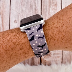 Flower Bats Halloween Boo Spider Silicone Watch Band compatible with Apple Watch 38/40/41/42(S10) and 42/44/45/46/49