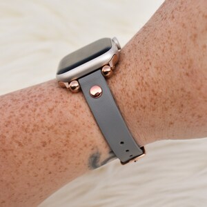 Grey Beaded Slim Leather Watch Band for Apple Watch