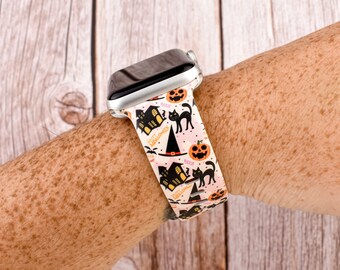 Halloween Cat Pumpkin Silicone Watch Band: Apple, Fitbit, Samsung, Garmin