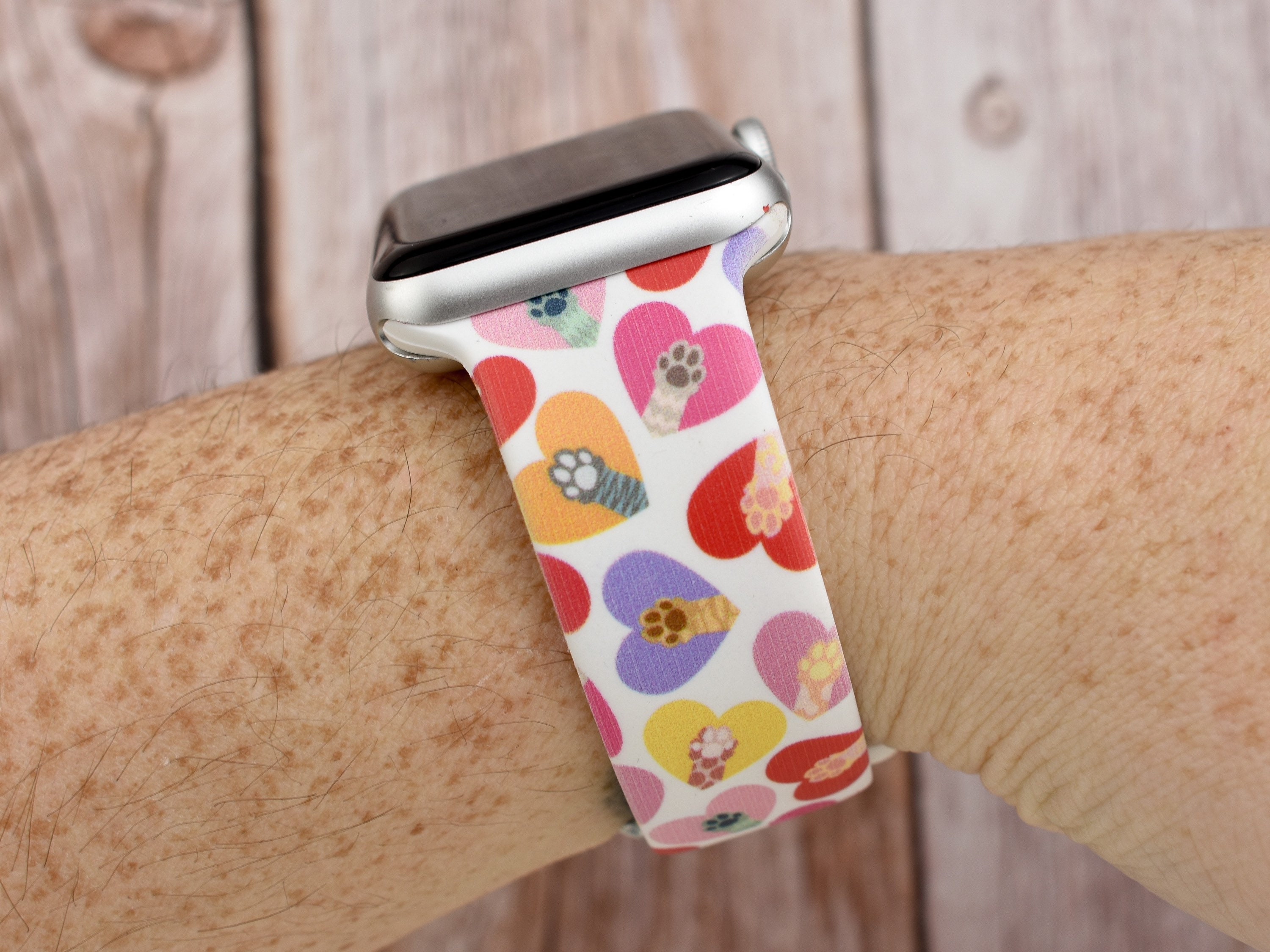 Colorful Cat Paws Heart Print Silicone Watch Band Compatible With Apple Watch Fitbit Samsung Garmin Etsy UK