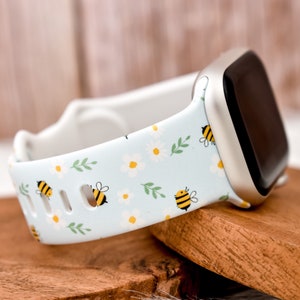 Bumble Bee Spring Flowers Silicone Watch Band compatible with Apple Watch Fitbit Samsung Garmin