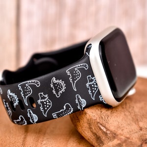 Black & White Dinosaur Silicone Watch Band compatible with Apple Watch