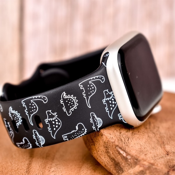 Black & White Dinosaur Silicone Watch Band compatible with Apple Watch