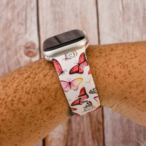 Pink Butterfly Silicone Watch Band compatible with Apple Watch 38/40/41/42(S10) and 42/44/45/46/49