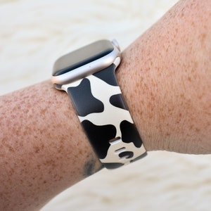 Grey and Tan Cow Print Silicone Watch Band compatible with Apple Watch