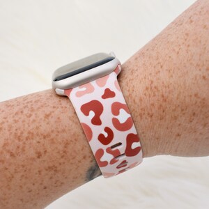 Pink Valentines Leopard Silicone Watch Band compatible with Apple Watch