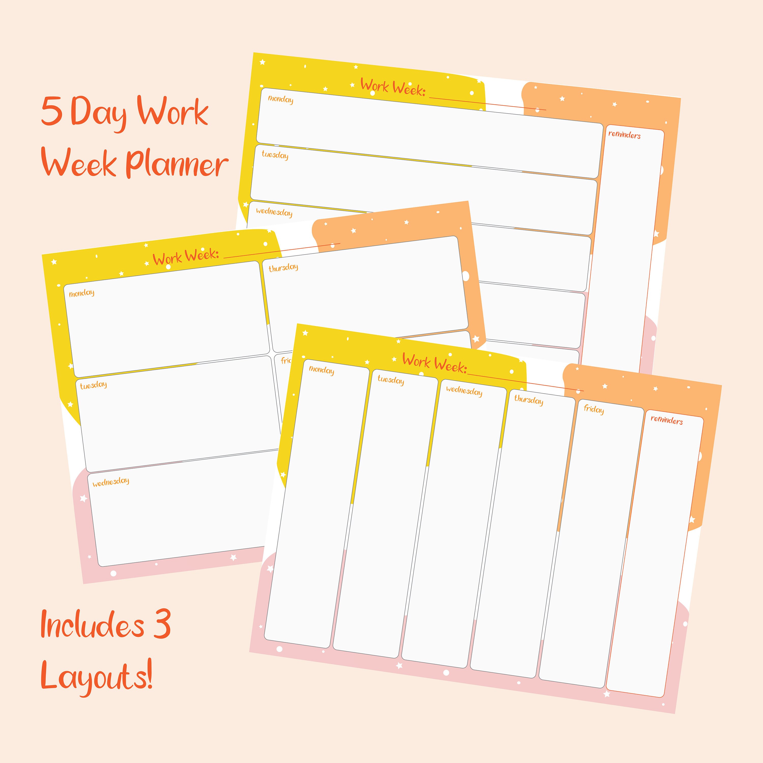 Printable 5 Day Planner Undated Desk Planner Flexible | Etsy