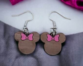 Mouse Head with Bow Dangle Earrings