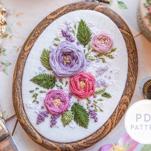 Beginner Hand Embroidery Pattern - Inverness in Lilac & Dusty Rose
