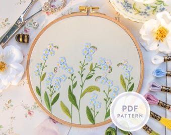 Padrão de bordado "Miosótis": design floral (download instantâneo de PDF digital)