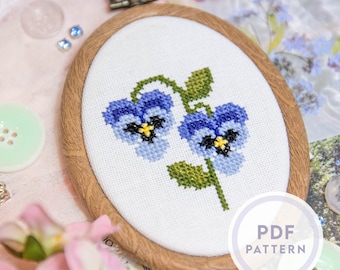 Patrón de punto de cruz de pensamientos azules en miniatura: Pequeña flor silvestre (descarga instantánea en PDF)