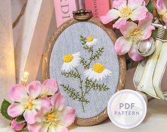 Padrão de bordado em PDF "Camomila em miniatura" - Download digital instantâneo / Flores, plantas florais, margaridas