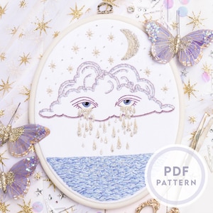 Patrón de bordado de nubes abstractas: Lágrimas místicas y cuentas (Descarga instantánea en PDF digital)