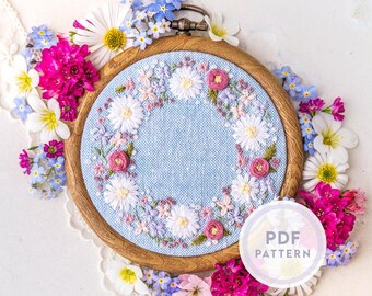 Padrão de bordado em miniatura para guirlanda de verão: design floral (download instantâneo de PDF digital)