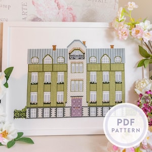 Cross Stitch PDF Pattern &quot;Traditional House of Tallinn&quot; - Digital Instant Download / Doll house Plants Vintage Architecture Home