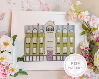 Padrão de ponto cruz da casa de Tallinn: arquitetura tradicional da Estônia (download instantâneo em PDF digital)