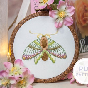 Embroidery PDF Pattern "Disco Moth" - Digital Instant Download / Butterfly Moth Floral Bugs