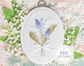 Padrão de bordado de lírio do vale: designs de buquês florais (download instantâneo de PDF digital)