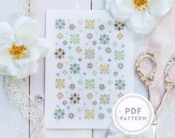 Padrão PDF de ponto cruz "Flores silvestres em tons pastel" - Download digital instantâneo / Flores, plantas, florais rosas