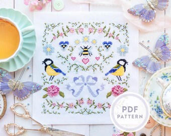 Padrão de ponto cruz Blooming Meadow: design floral de flores silvestres (download instantâneo de PDF digital)