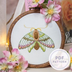 Embroidery PDF Pattern "Disco Moth" - Digital Instant Download / Butterfly Moth Floral Bugs