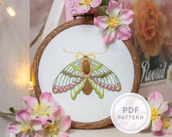 Embroidery PDF Pattern "Disco Moth" - Digital Instant Download / Butterfly Moth Floral Bugs
