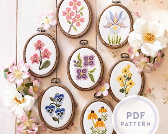 Paquete de patrones de punto de cruz de flores silvestres en miniatura (descarga instantánea en PDF)