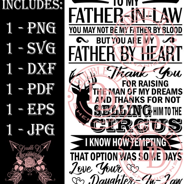 Father-In-Law Father By Heart From Daughter In Law & Son-In-Law   SVG, PDF, eps, JPG, PnG Dxf Cutting files