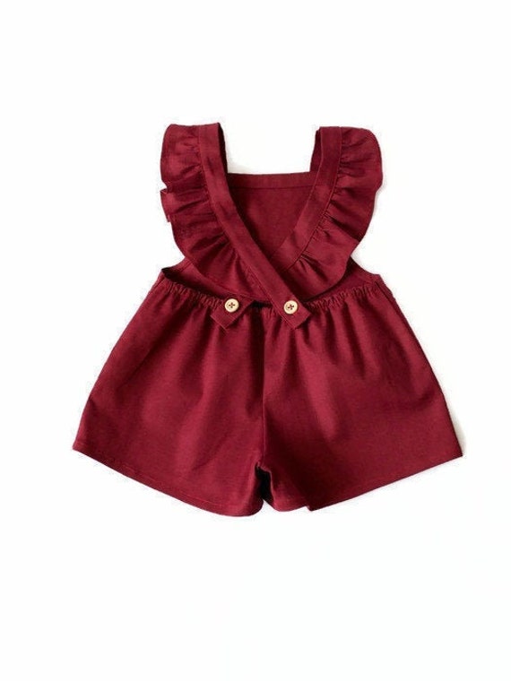 burgundy baby romper