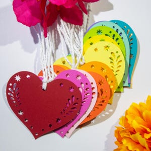 Papel Picado Heart Favor Tags: Mexican Wedding Decor, Set of 12