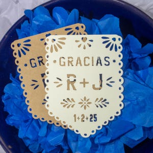 Personalized Papel Picado Favor Tags: Custom Initials, Wedding, Fiesta