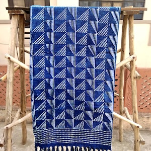 Indigo Blue Mud Cloth Blanket Mud Cloth Handmade 100% Cotton Fabric Hand Block Printed Throw Blanket Boho Blanket Decorative Bed Throw